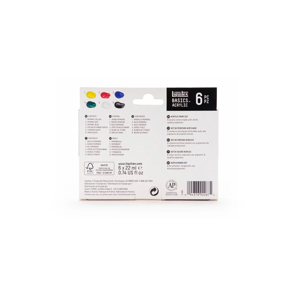 Basics Acrylic Primary Colours Set - 6x22ml - Image 6